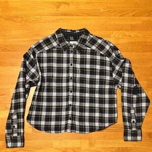 EUC American Eagle Patch Sleeve Cropped Flannel Size XS